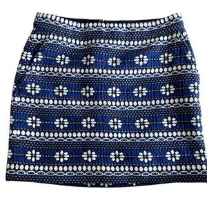J.Crew Floral Jacquard Mini Skirt Knit Double Lined Size 4 MSRP 98$ Blue/White